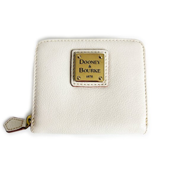 Dooney & Bourke Pebble Leather Zip Aound Wallet White Ivory Vintage - Picture 1 of 8